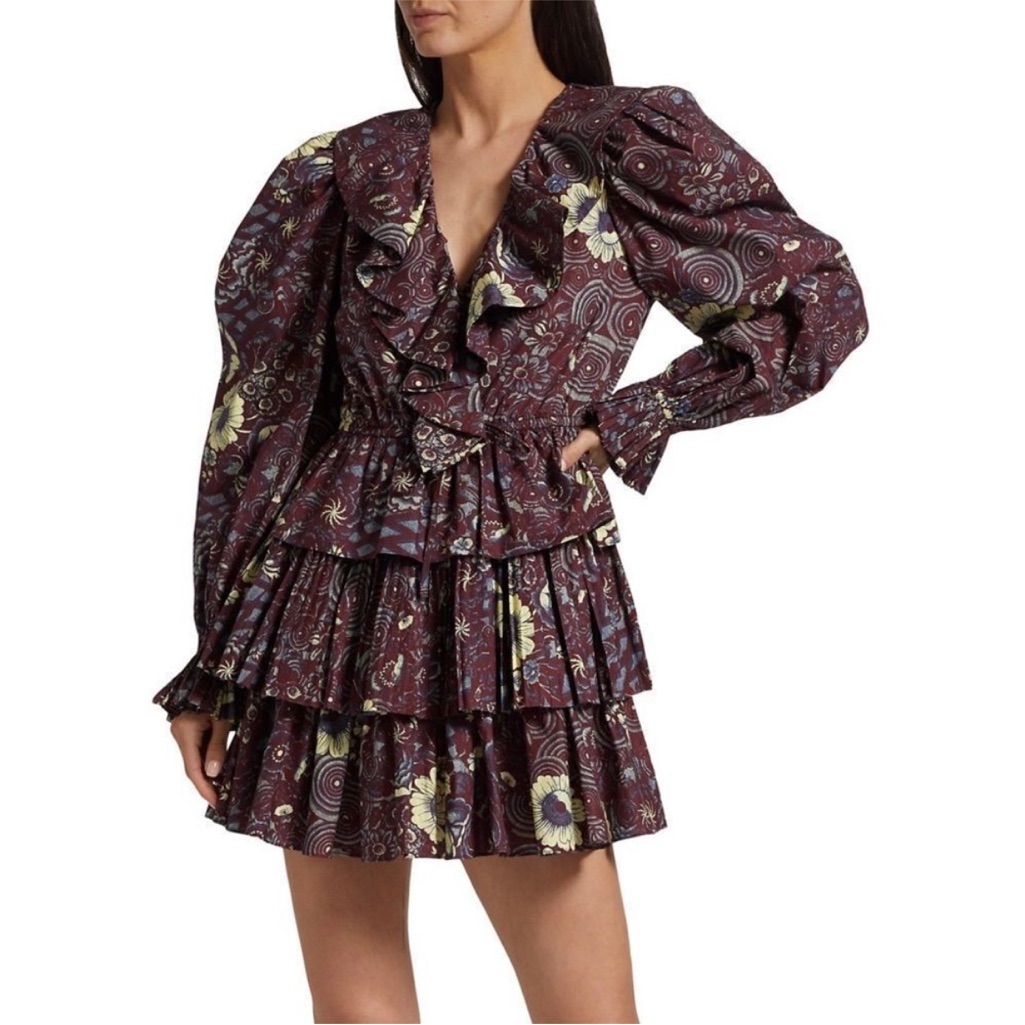 Ulla Jonson Lola Dress Long Sleeve Ruffle Tiered Skirt In Heliotrope Sz 2